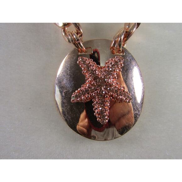 Fresh Gold Tone Starfish Rhinestone Pendant Chain Necklace 22" Oval Boho Ocean - Picture 2 of 6